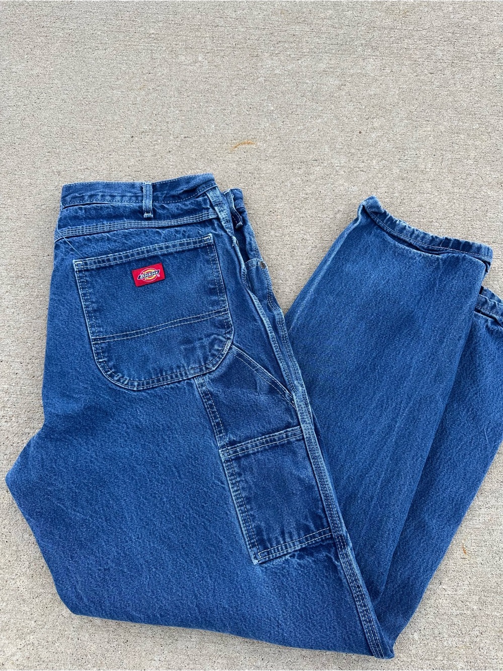 Dickies Men's Dark Blue Carpenter Jeans with Red Logo Patch